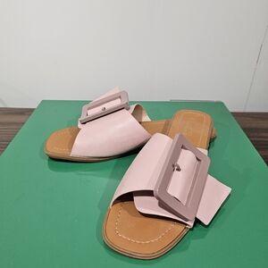 MOATA Blush Pink Oversized Buckle Slide Sandals Flats Size 7 New NWT